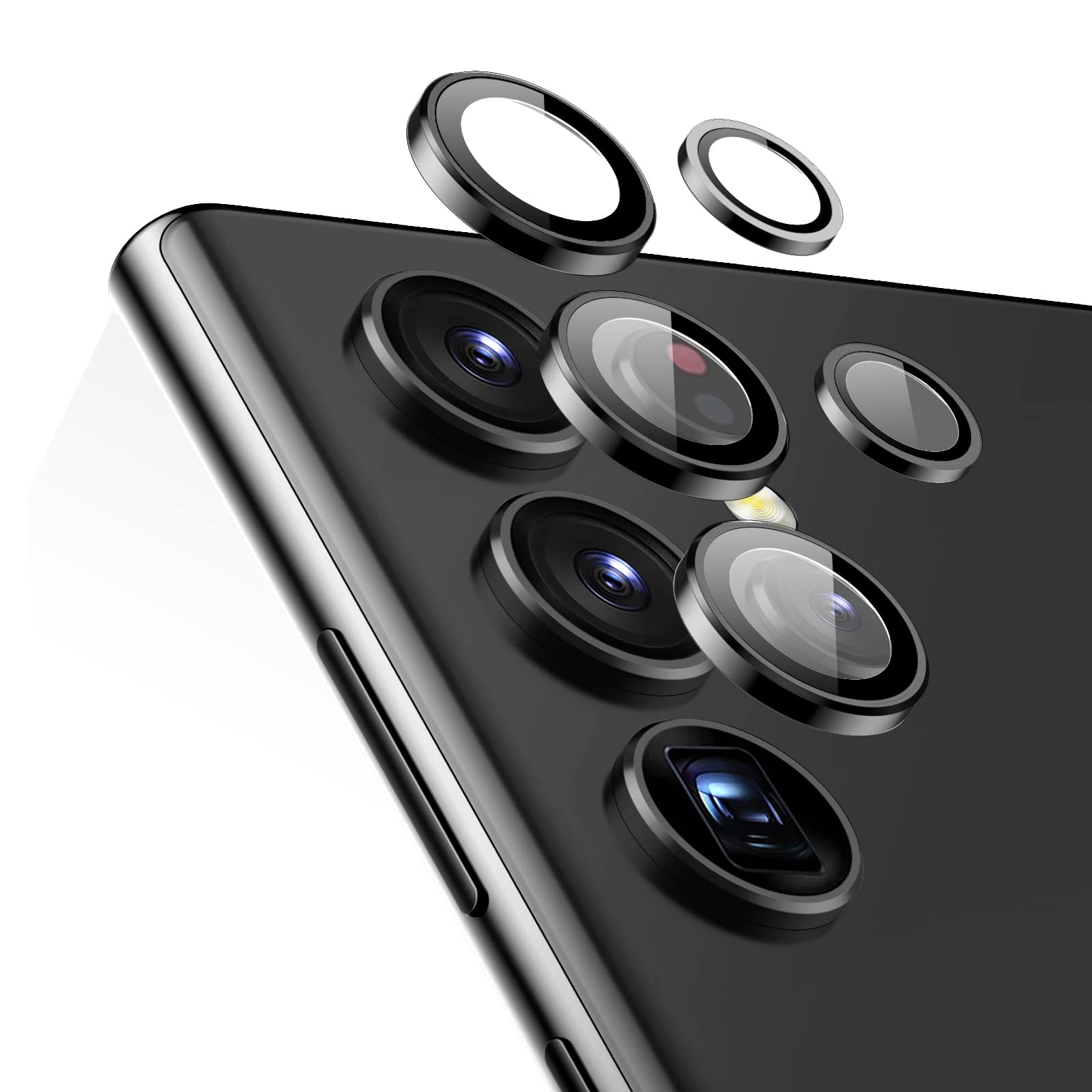 Photo 1 of ESR Camera Lens Protector Compatible with Samsung Galaxy S22 Ultra (2022), Scratch-Resistant Ultra-Thin Tempered Glass with Aluminum Edge, Set of 5, Black
