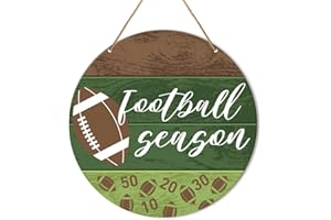 Muktoujaumai Fall Sign Front Door Decor, Fall Football Round Hanging Sign Decor Farmhouse Living Room Autumn Wall Wooden Decorations Pumpkin Wood Sign for Porch, Home, Office, Football Season