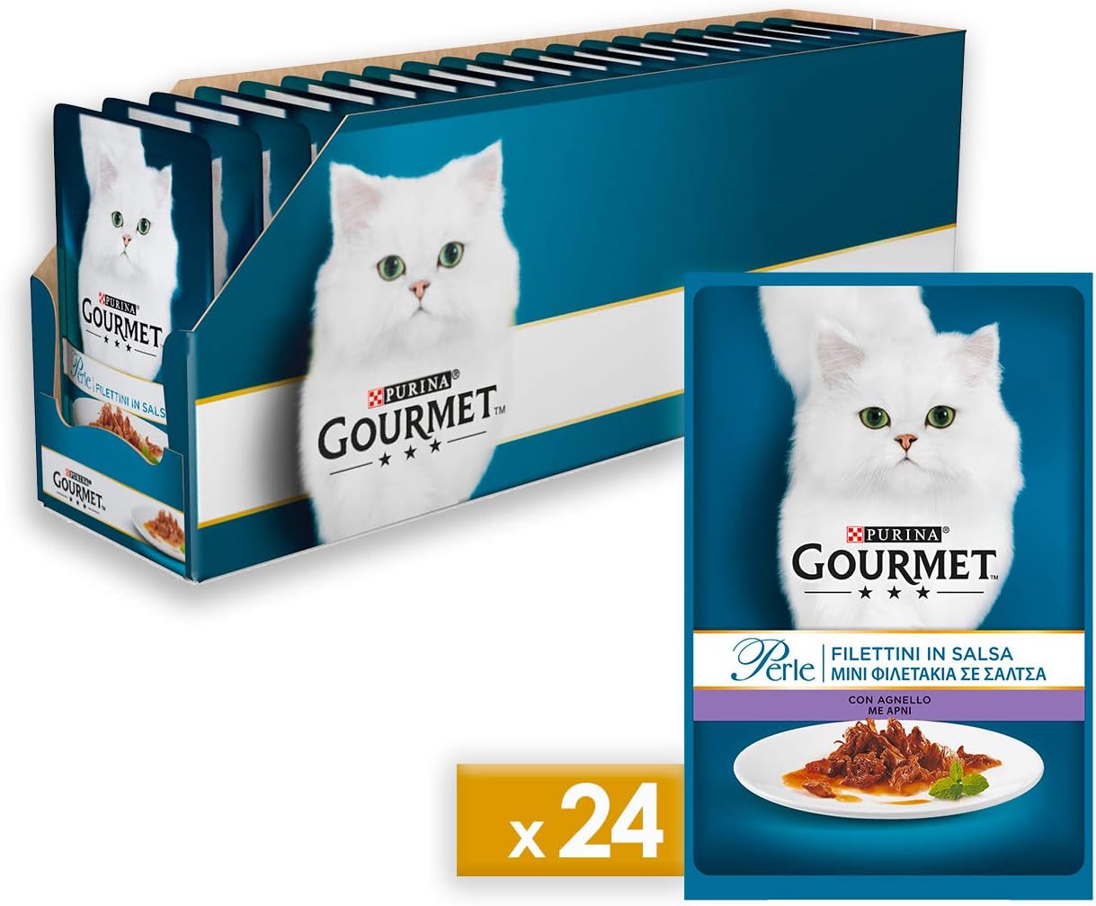 PURINA GOURMET PEARLS Wet Cat Fillets in Sauce with Lamb - 24 bags of 85g each (pack of 24x85g)