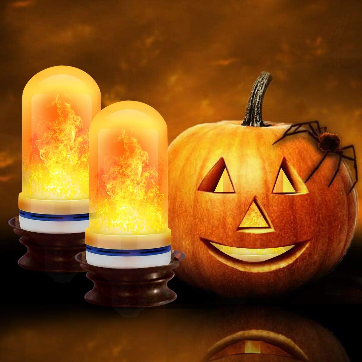 CPPSLEE LED Flame Effect Light Bulb, 4 Modes Flame Lights Bulbs, E26 Base Fire Light Bulbs with Gravity Sensor, Halloween Decorations Flickering Light Bulb for Indoor/Outdoor/Home/Party Decor(2 Pack) - - 