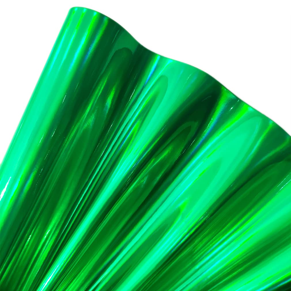 30x135cm Holographic Faux Leather Vinyl, Metallic Mirrored Crafts Fabric for Hair Bows Bags Keychains Making (Green) — image 1