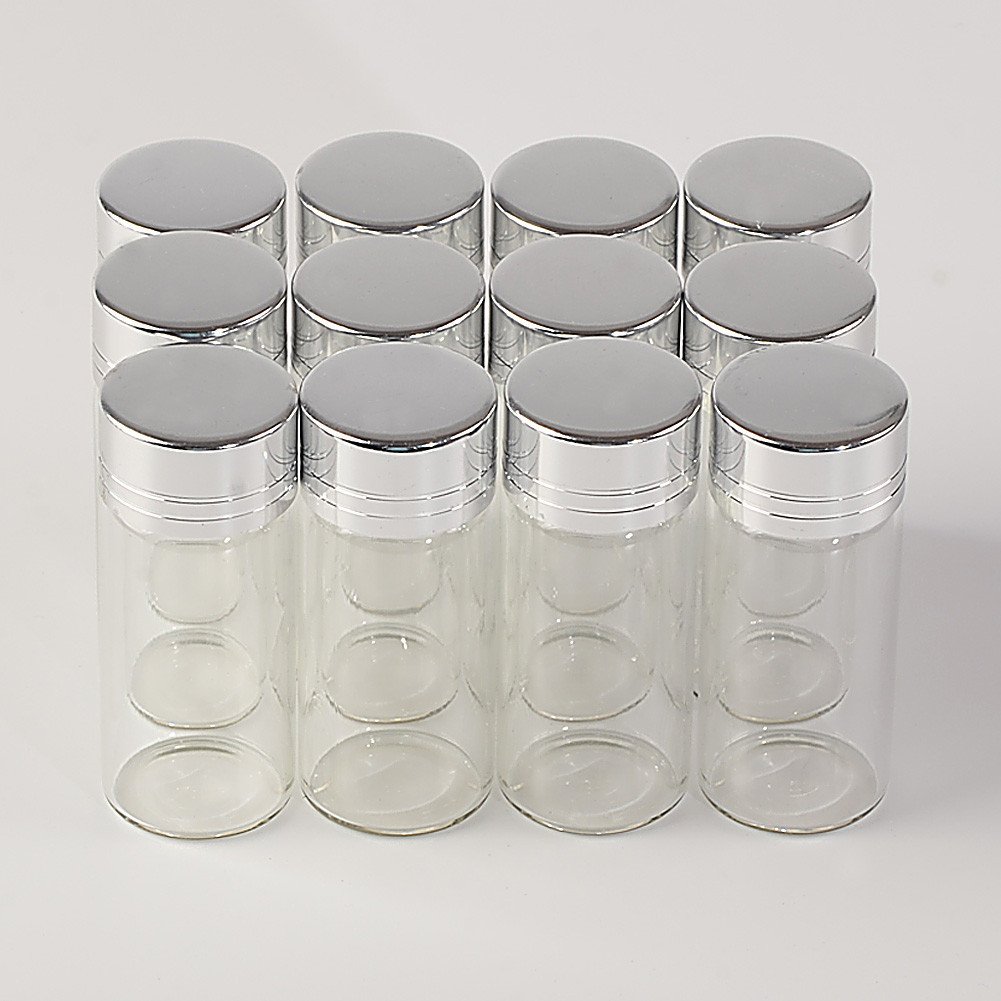 Jarvials Produced 24 Sets of Transparent Glass Bottles With Aluminum Caps, Silver Color Caps. (Silver, 10ml)