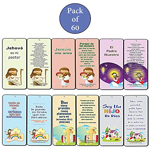 Spanish Bible Verses Bookmarks for Kids (60-Pack) - Scripture Bible Verses - Psalm 23 - Great Stocking Stuffers for Easter Baptism Thanksgiving Christmas Sunday School - Prayer Cards - War Room Decor