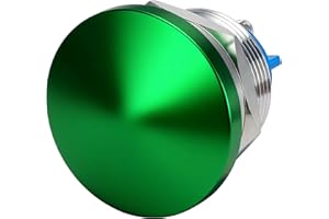 TOKCKYBL 22mm Mushroom Head Momentary Push Button Switch, IP65 Waterproof 5A 12V/24V/36V DC 110V/250V AC, Screw Terminal SPST 1NO (Green)