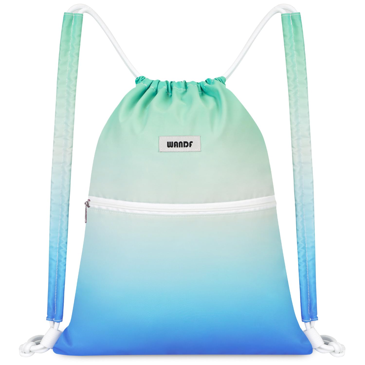 WANDF Drawstring Backpack with Shoulder Pad String Bag Sackpack Cinch Water Resistant Nylon for Gym Shopping Sport Yoga (Blue-Green Gradient)
