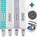 Dodo Babies Pacifier Clip Set - Four Clips Plus Binky Case – Universal Holder Fits Most Paci Brands, Teether Toys and Car Seats – Blue and Teal Prints for Girls or Boys