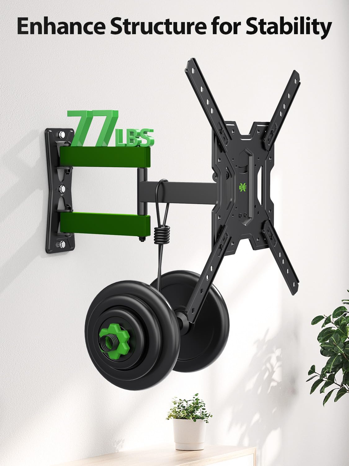USX MOUNT UL Listed Full Motion TV Mount, Swivel Articulating Tilt TV Wall Mount for 26-55Inch LED, 4K, Wall Mount Bracket with VESA 400x400mm Up to 77lbs, Perfect Center Design -XMM006-1