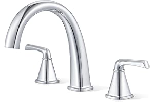 JABBOL Polished Chrome Roman Tub Faucet, Solid Brass Bathtub Faucet Set with Valve, 2-Handle Widespread Deck Mount Bathtub Faucets 3 Hole, High Flow Bath Tub Faucet Set with Hot & Cold Supply Lines