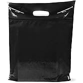 Black Merchandise Plastic Shopping Bags - 100 Pack 12" x 15" with 2.0 mil Thick - Die Cut Handles - Heavy Duty Double Handle, Perfect for Birthdays, Goodie Bags - Color Black - 100% Recyclable