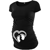 Maternity Shirts for Women - Casual Graphic Ruched Sides Short Sleeve Pregnancy Announcement Shirt