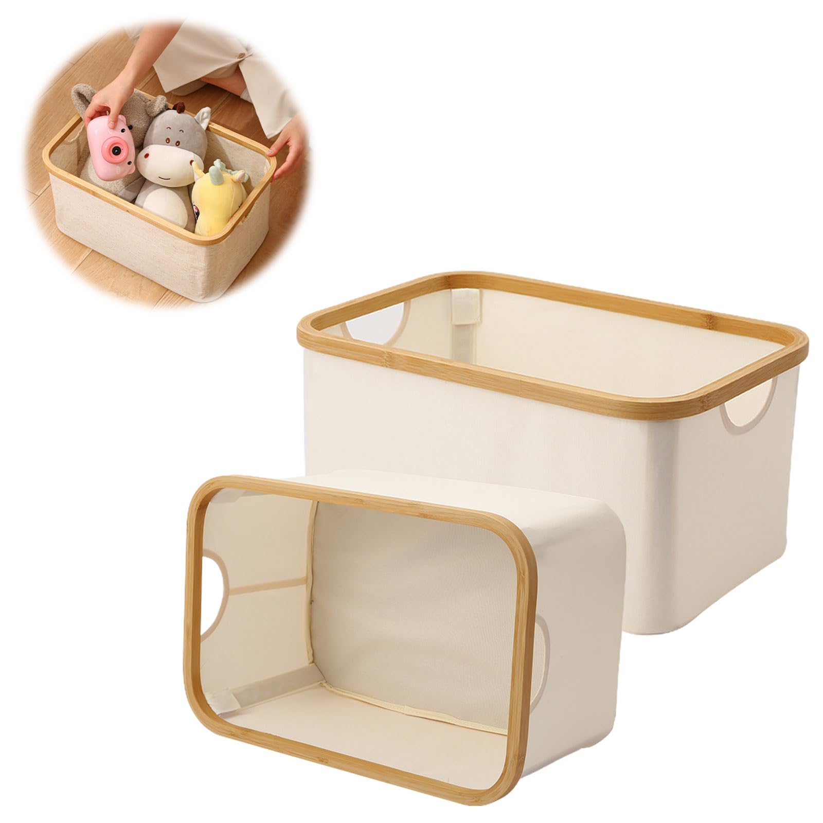 BigKing 2 PCS Fabric Storage Basket, Foldable Large Fabric Storage Boxs, Wardrobe Storage Boxes, Laundry Basket for Storing Clothes