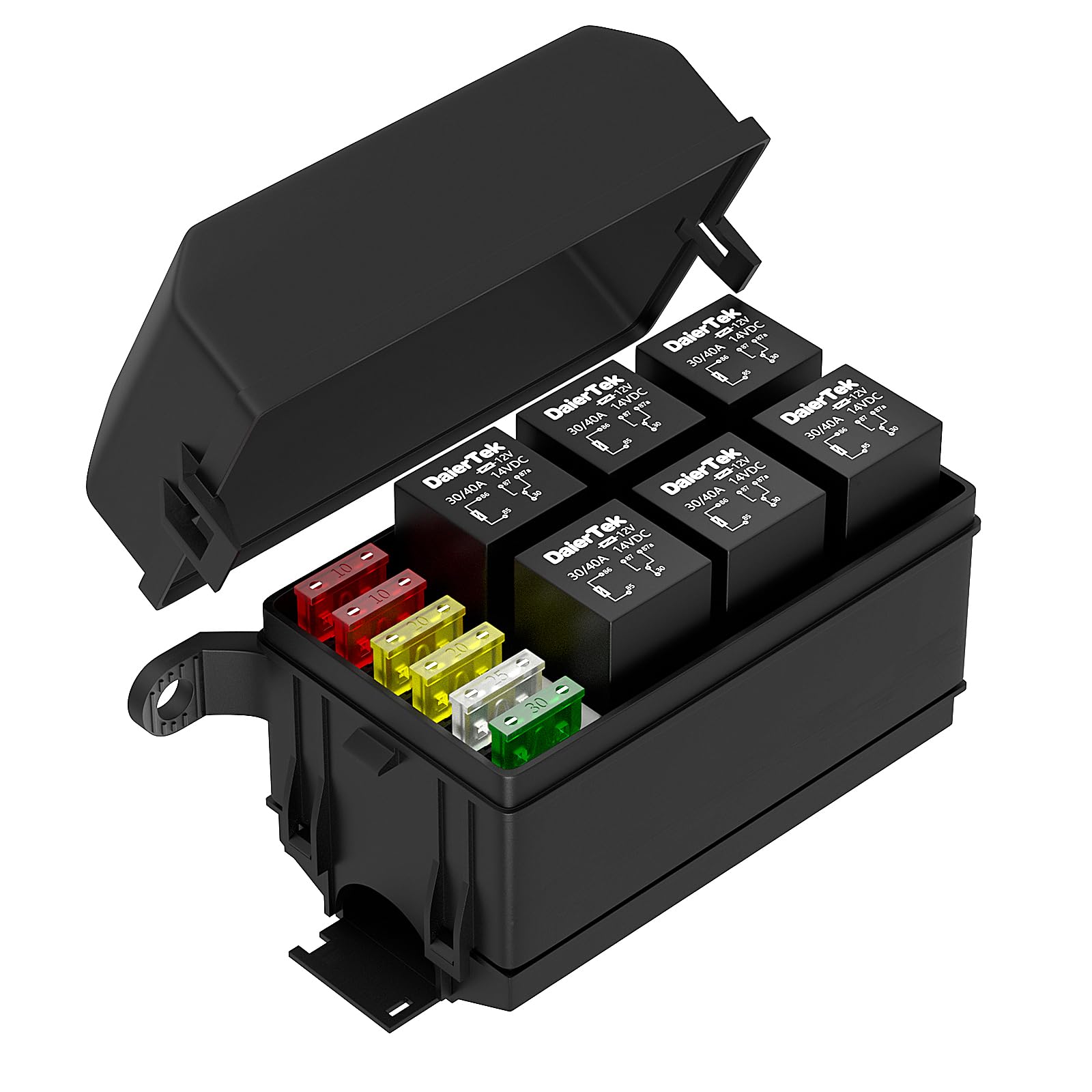 Photo 1 of DaierTek 12V Relay Box 6 Slots Fuse Relay Block 6 Slots ATC/ATO Fuse and Relay Block with Relay Universal Fuse and Relay Box Kit for Truck Marine Boat