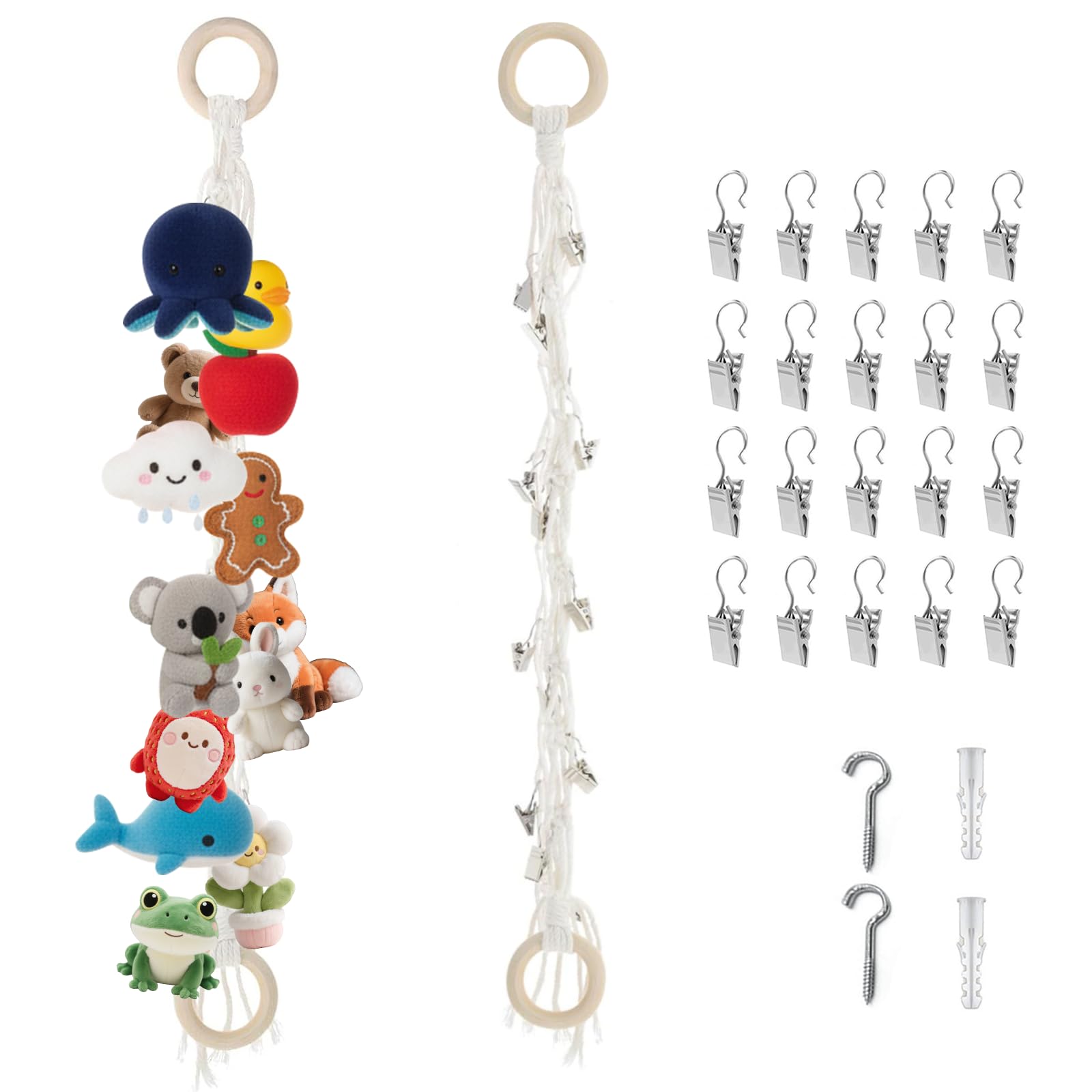 Werownsgso Soft Toy Storage With 20 Metal Clips For Stuffed Animal Organizer Chain Room Corner Toy Storage Portable Hanging Hammock Toy Storage Rack For Hanging Dolls Hats And Socks（78.74inch）