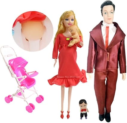 Amazon.com: Hip-top juguetes familia 4 personas muñecas trajes mamá papá bebés hijo bebé transporte real embarazada Barbies: Toys \u0026 Games