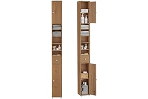 SoBuy Tall Storage Cabinet, Slim Bathroom Cabinet with Adjustable Shelves, Space-Saving Kitchen or Pantry Cabinet, Anti-Tippi