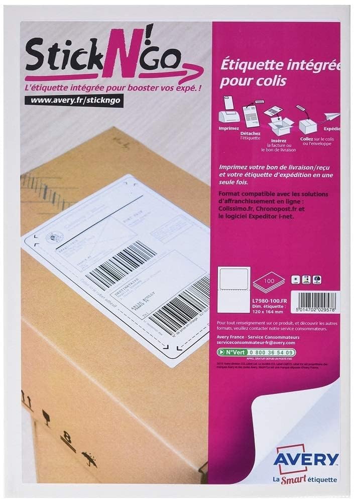 Avery Stick'ngo 113 x 164 mm Set of 100 Shipping Labels White