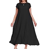 AIWUFLY Women's Church Pleated Maxi Dress 2025 Summer Cap Sleeve Maternity Modest Flowy Dresses with Pockets