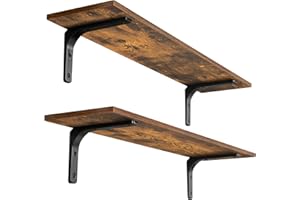 DINZI LVJ Long Wall Shelves, 31.5 Inch Wall Mounted Shelves Set of 2, Easy-to-Install, Wall Storage Ledges with Sturdy Metal Brackets for Living Room, Bathroom, Bedroom, Kitchen, Rustic Brown