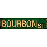 Vintage Metal Tin Sign BOURBON ST 4''x16'' inch, Street Sign for Home, Restaurant, Bar, Cafe, Garage - Retro Wall Decor Plaque