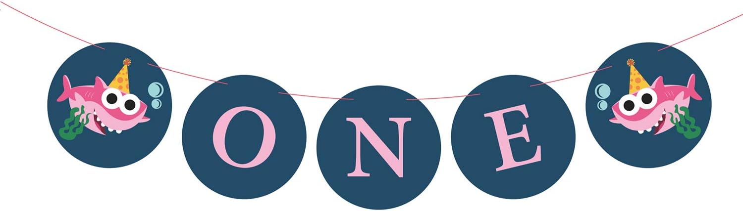 Gyzone Baby Shark 1st Birthday Garland Banner Supplies for Kids Birthday Party Decorations Party Supplies (Pink)