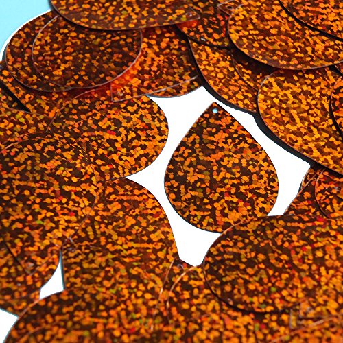 Sequin Tear Drop 1.5 inch Orange Glitter Hologram Multi Reflective Metallic Couture Paillettes. Made in USA. For embroidery, costume, embellishment
