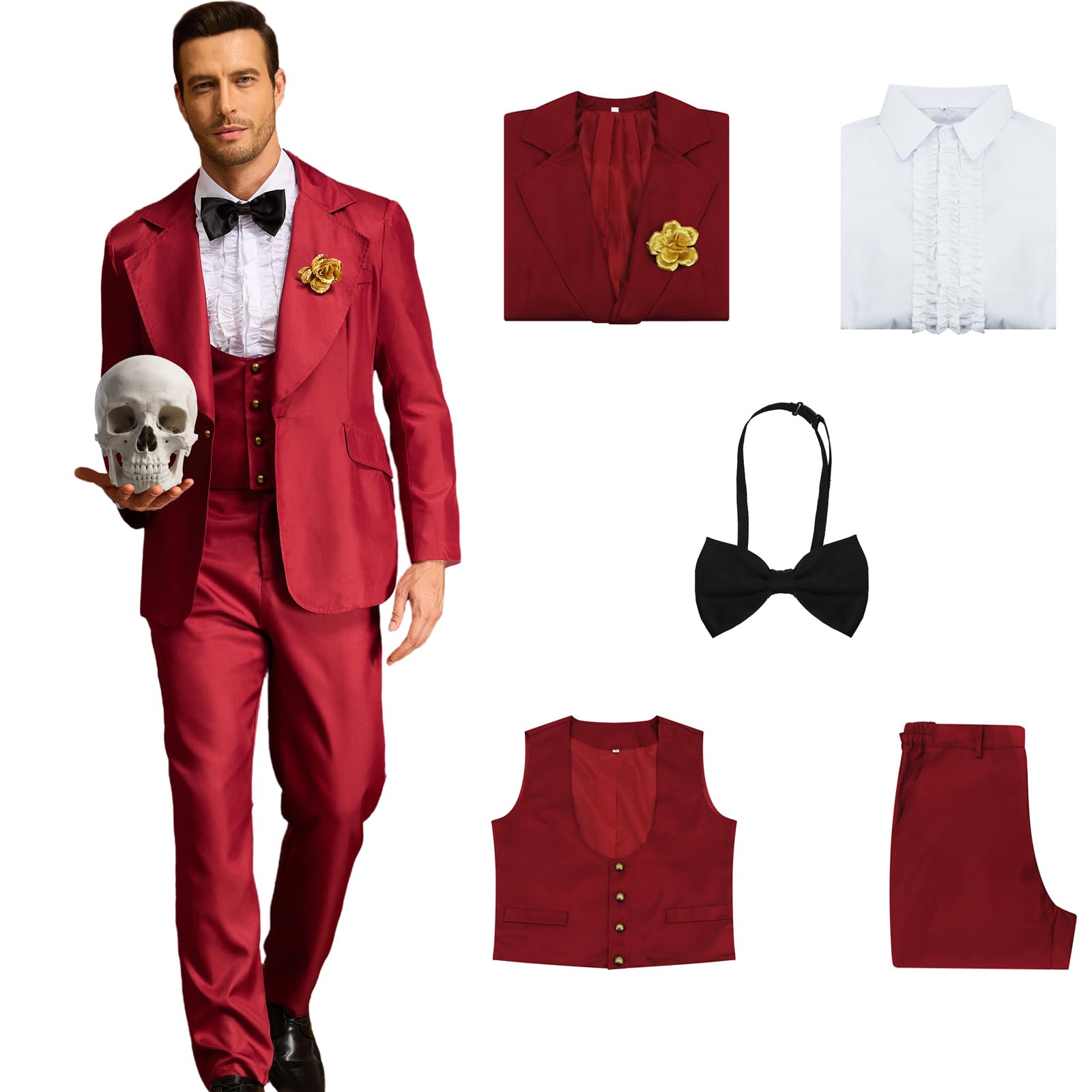 Photo 1 of ***(MISSING TIE)****Tvnxdgl Betelgeuse Costume Mens Wedding Costume Red Wedding Suits Halloween Beetle Movie Cosplay Uniform Outfits Blazer Set M