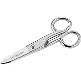 WORKPRO Electrician Scissors, 5-1/5 Inch Heavy Duty Scissors, Nickel-Plated Stainless Steel Snips with 19&23 Stripping Notches for Telecom and Electrical Work