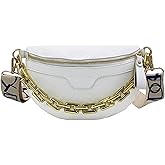 Thick Chain Women's Fanny Pack Plaid leather Waist Bag Shoulder Crossbody Chest Bags Luxury Designer Handbags Female Belt Bag (Beige)