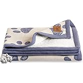 Little Dedi Small Pet Blanket - 100% Organic Cotton, Double Layer Plush Sherpa, Soft Plush, Blue Paw Jacquard Knit, 30"x38", Small Dog Blanket, Ideal Cat Blanket - Soft and Warm
