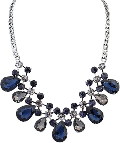 Amazon Ezclassy ブルー キラキラ 派手な 宝石 合金 ネックレス 水滴 涙 ペンダント エレガント レディース ジュエリー アクセサリー ネックレス 通販