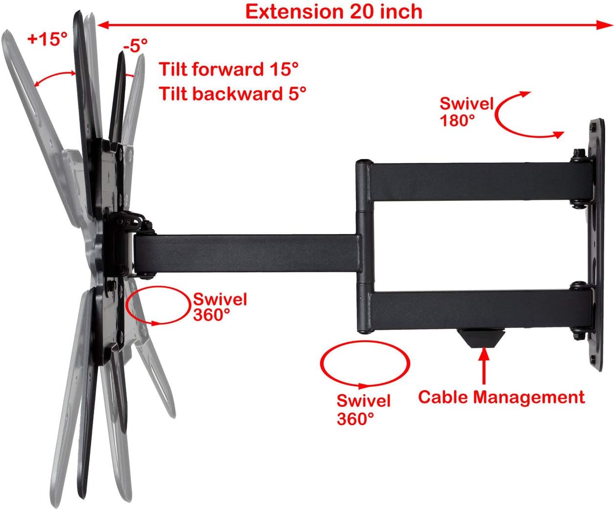 VideoSecu ML531BE2 TV Wall Mount kit with Free Magnetic Stud Finder and HDMI Cable for Most 26-55 TV and New LED TV up to 60 inch VESA 400x400 Full Motion with 20 inch Articulating Arm WP5: Electronics