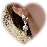 Crymystal Vintage Pearl Earrings Pearl Stud Earrings Silver Pearl Hook Earrings Pearl Wedding Earrings Jewelry for Women and Teen Gifts