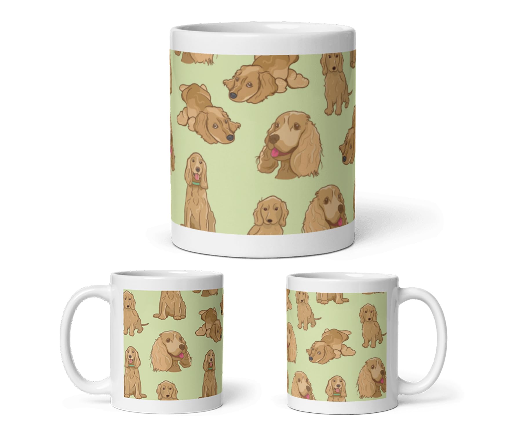 DV DESIGN 1 x Cocker Spaniel Print Mug - Golden Blonde Dogs Animals Puppy Pets Pattern Illustration Cartoon Home Drinks Mugs Cup Kitchen Gift #81040