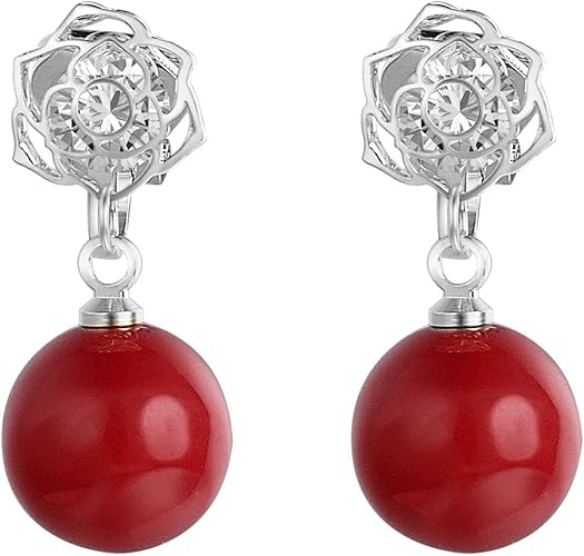 Amazon Yoursfs 赤い 真珠 イヤリングクリップ 和風 レトロ イヤリング 可愛い 花嫁 パール イヤリング レディース おしゃれ アクセサリー プレゼント 銀 イヤリング 通販