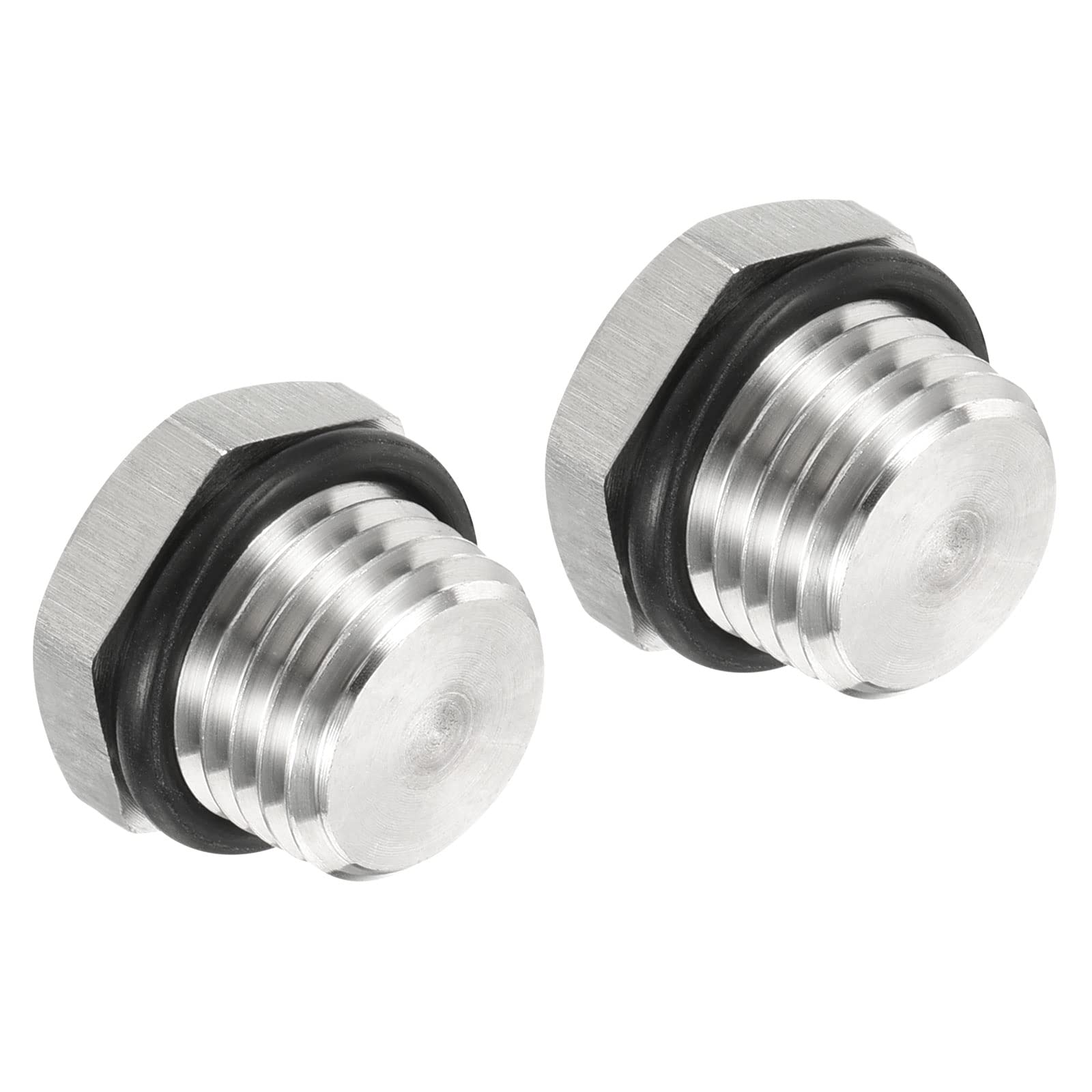 PATIKIL 1/4 NPT Male Plug, 2 Pack Waterproof Dustproof 304 Stainless Steel Thread Hex Head Socket Solid Pipe Fitting with Sealing Rubber Ring