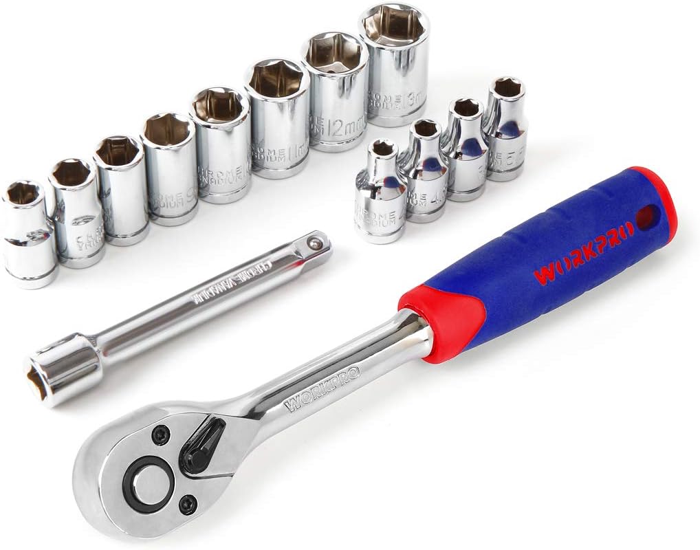 WORKPRO 14-Piece Metric Sockets Set, 1/4-Inch Drive Ratchet Quick ...