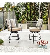 LOKATSE HOME Patio Bar Height Chairs, Outdoor Swivel Bar Stools Chairs with Seat and Back Cushion...