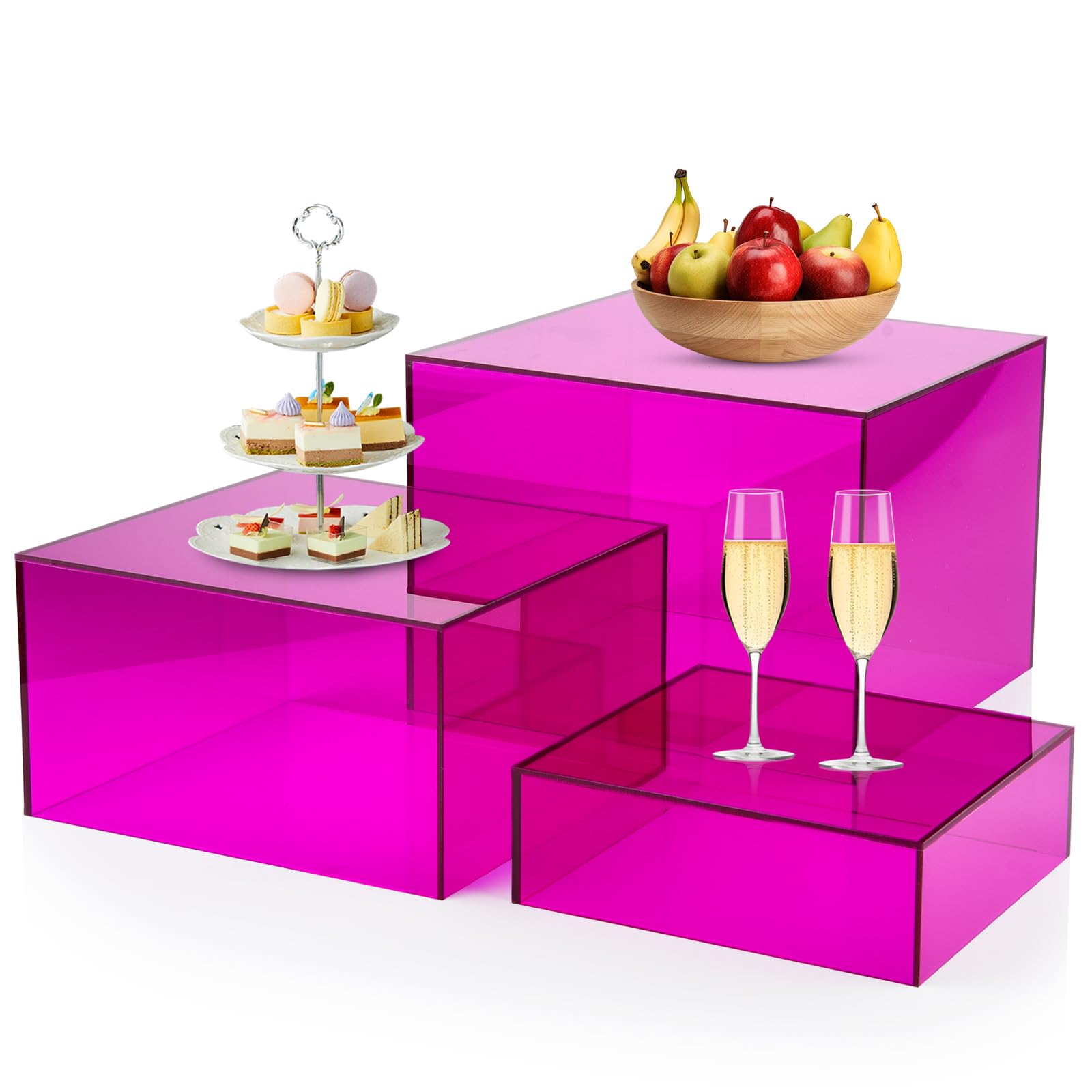 Photo 1 of Bouiexye 6Pcs Purple Buffet Risers Acrylic Boxes Display Food Risers for Buffet Table Platter Parties Weddings Catering Dessert Collectibles Figures Show ( 6''x7''x8'')