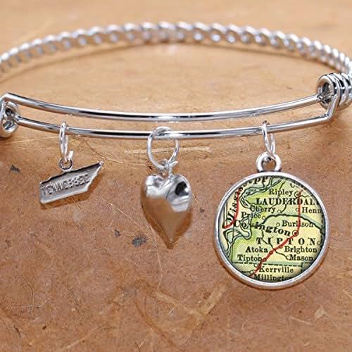 Map Charm Bracelet Covington Tennessee City Maps State TN