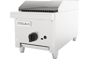 STEELBUS 12 Inch Commercial Gas Charbroiler, Countertop Stainless Steel Grill with 1 Burner 28000 BTU, Heavy Duty Restaurant BBQ Broiler, Natural Gas/Propane, Adjustable Knob, Durable Cast Iron Grates