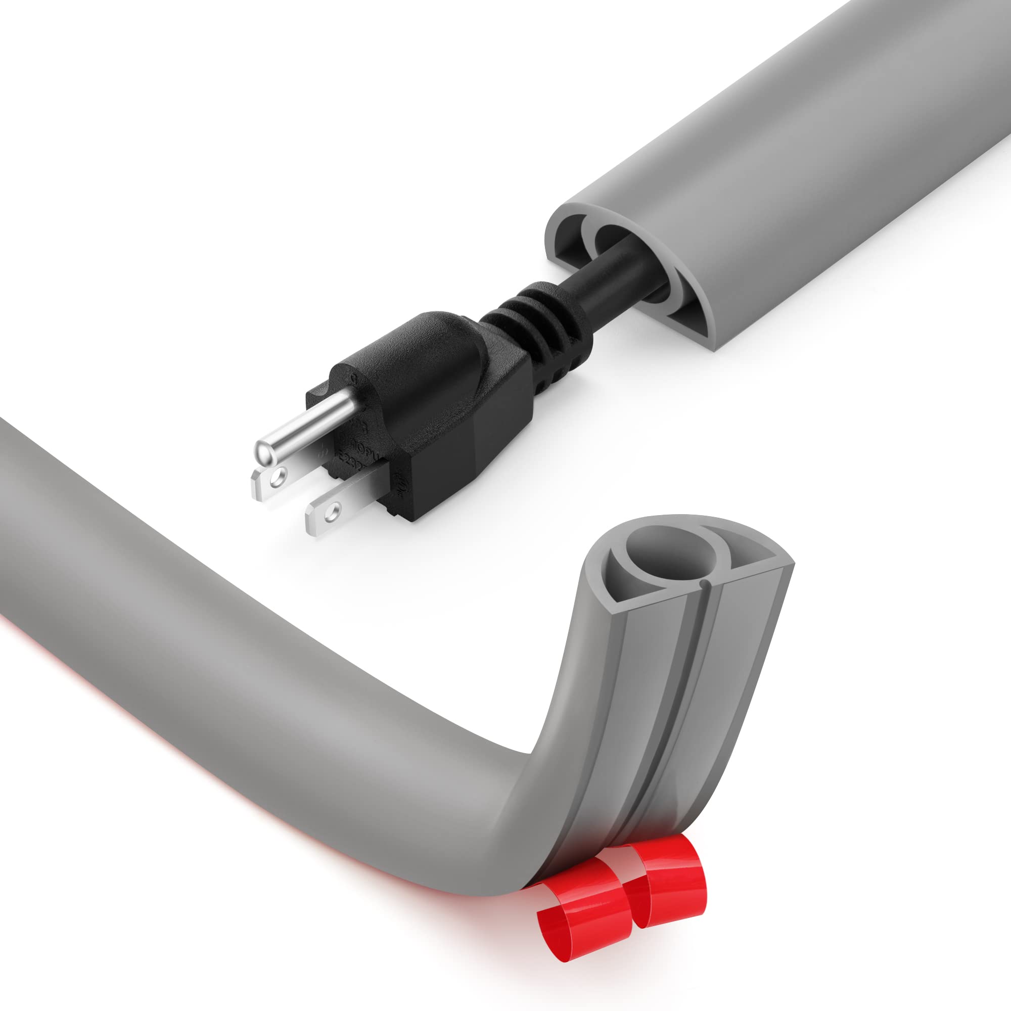 Photo 1 of 12ft Cord Cover Floor for Extension Cords, Self-Adhesive Floor Cable Cover to Protect Cables & Prevent Tripping, PVC Cord Hider Protector, Internal Wire Management Channel Diameter: 0.39", Grey