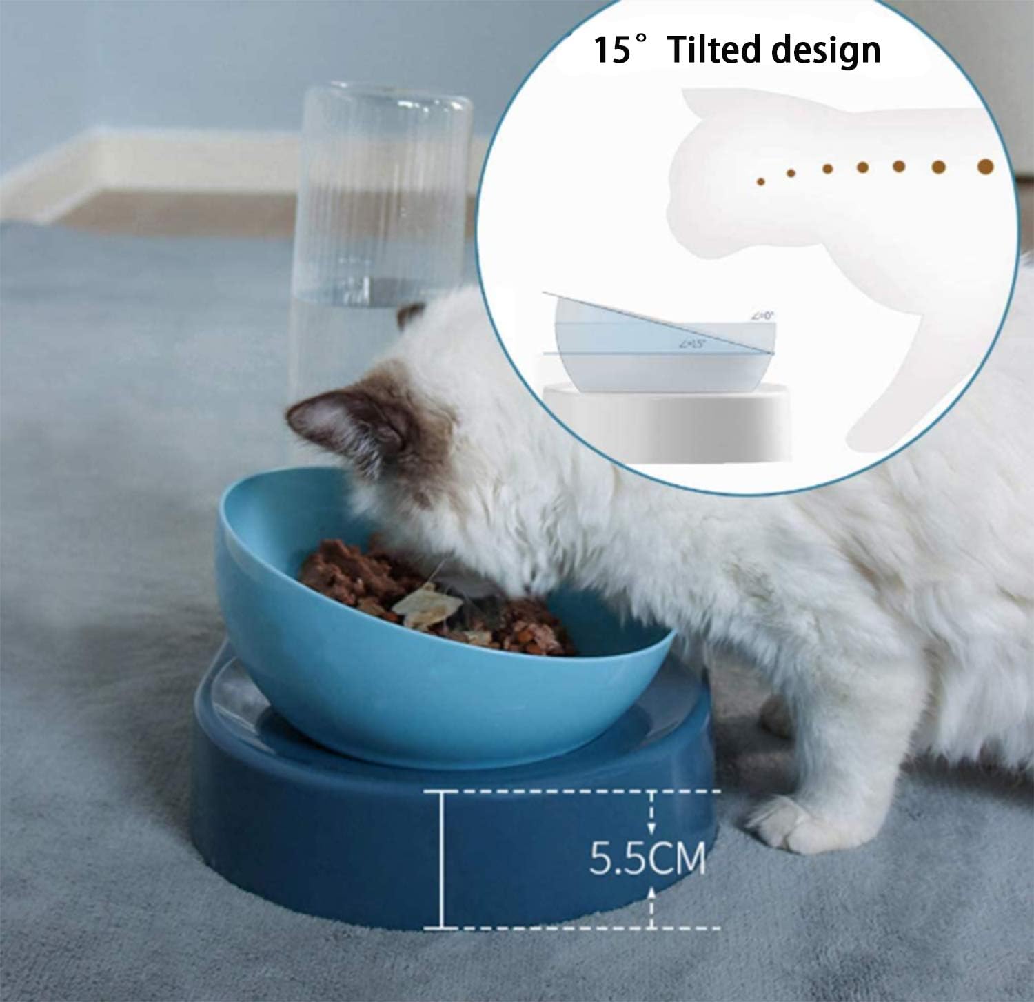 LONTG Dog Cat Food Bowl and Water Bowl Set Pet Automatic Water Dispenser with Feeding Bowl No Spill Dog Automatic Water Bowl Adjustable Cat Feeder Bowl Pet Bowls with Stand for Small Medium Dogs Cats - Image 5