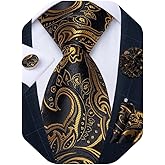 DiBanGu Mens Tie and Lapel Pin Set Silk Plaid Solid Paisley Necktie & Pocket Square Cufflinks for Wedding Party