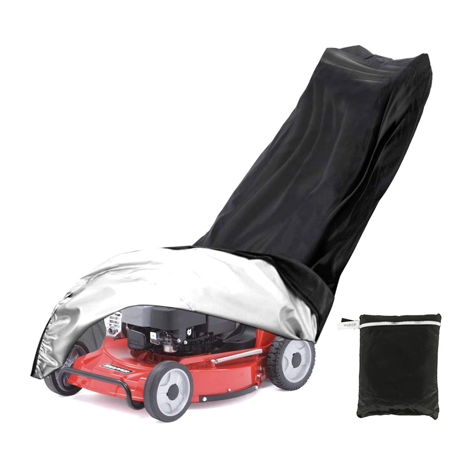 BIGJIYU Lawnmower Cover Waterproof Dustproof 210D Polyester with Drawstring and Storage Bag (76" x 25" x 44")