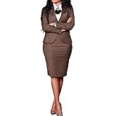 Seltaon Women's 2 Piece Suit Skirt Set Business Office Work Outfit Blazer Jackets Midi Pencil Skirt Suits Plus Size