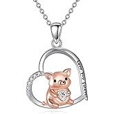 YONFQE Pig Necklace S925 Sterling Silver Heart Pendant Cute Animal Jewelry Gifts for Men Women