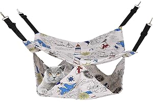 Mengbei tribe Sided Hanging Cat Hammock, Comfortable Breathable Pet Cage Hammock with Adjustable Straps and Metal Hooks Bed for Cats, Ferret, Puppy, Other Small Animals (White,L/18.5 * 18.5 in)