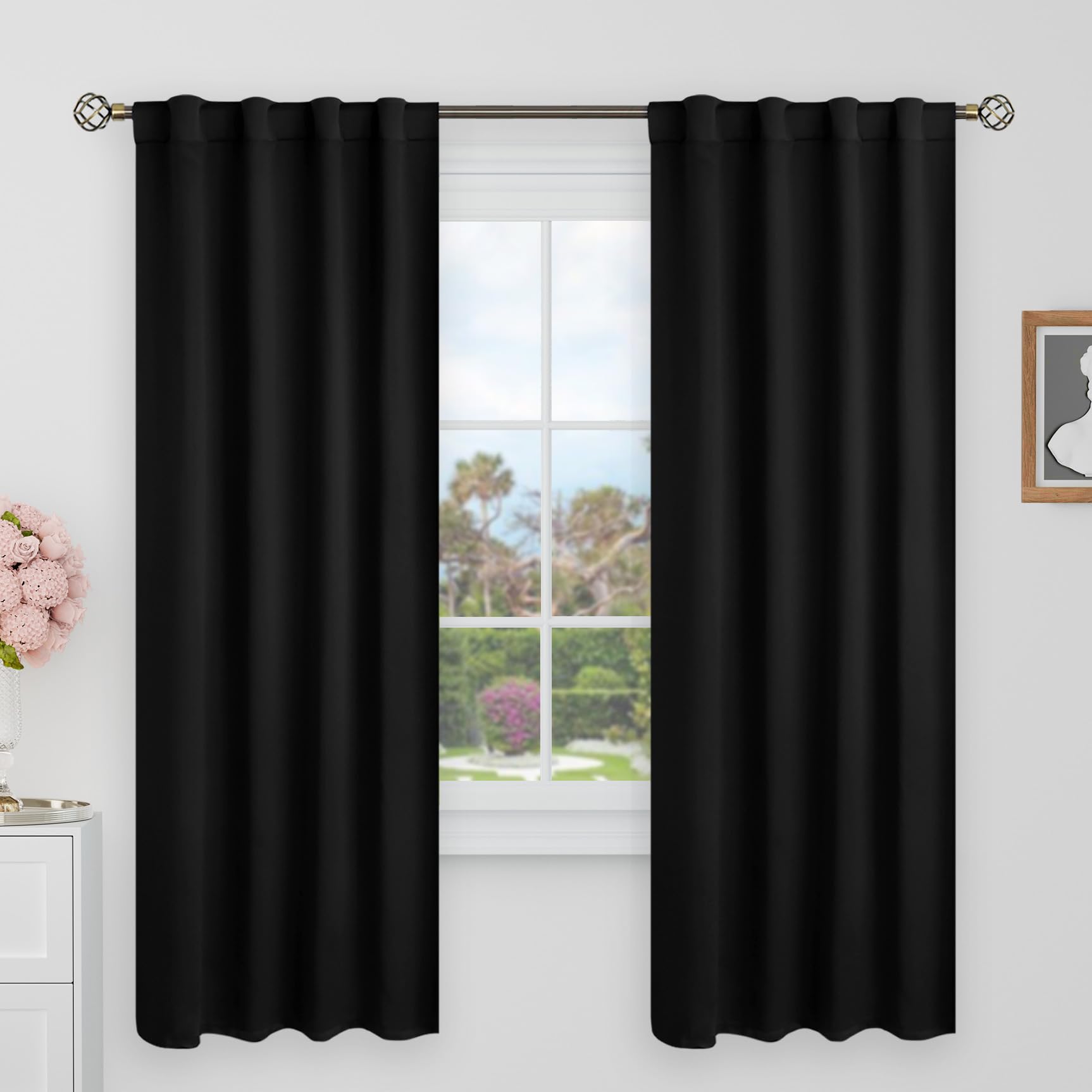 BGment 72 Inch Curtains for Living Room - Blackout Thermal Insulated Curtains Noise Reducing Energy Efficiency Room Darkening Solid Rod Pocket and Back Tab Drapes, 2 Window Panels, 34 x 72 Inch, Black Image