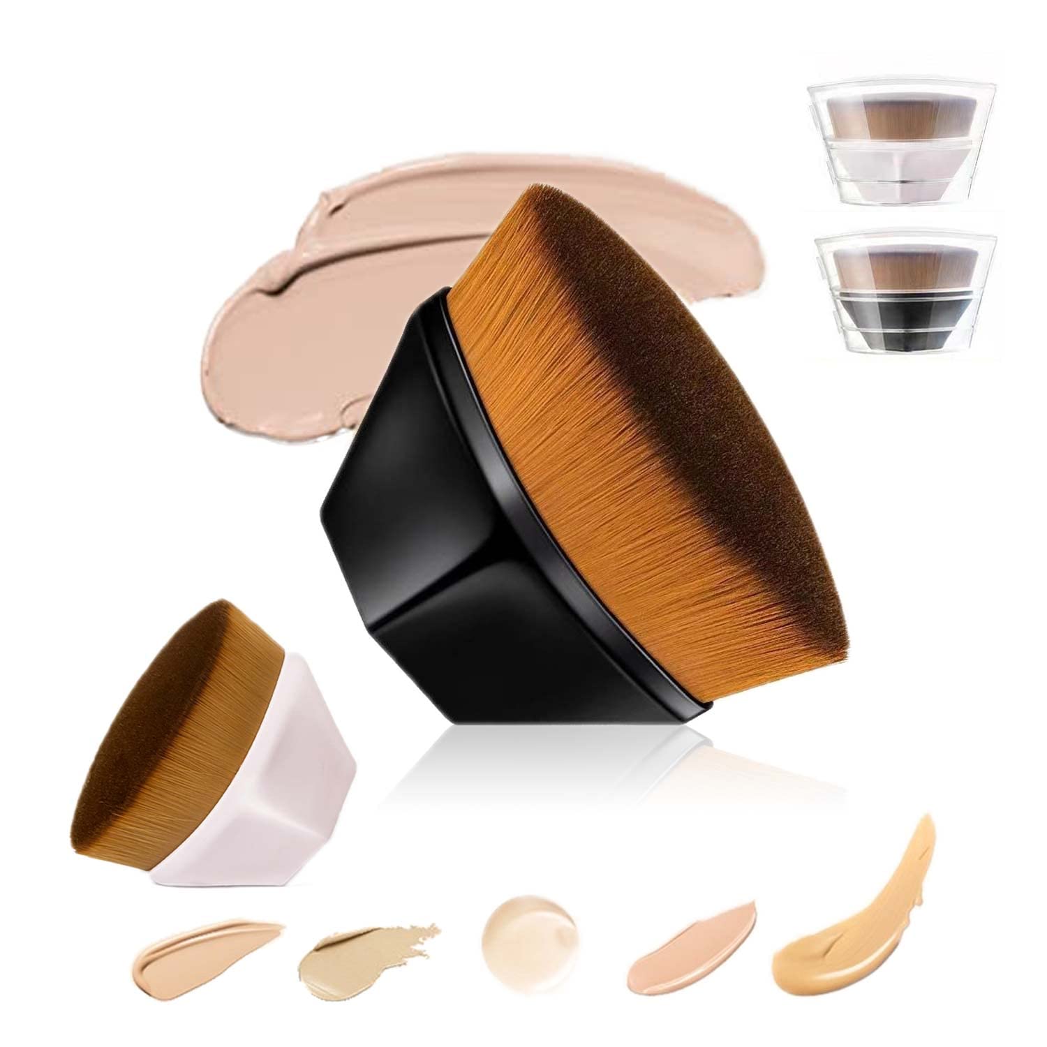 Foundation Makeup Brush, 2PCS Foundation Brushes for Liquid Face Brush Contour Brush with Portable Case for Blending Liquid, Cream, Concealer Premium Foundation sponge Makeup Tools (Black&Pink)