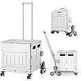 Fanboxk Foldable Utility Cart with Stair Climbing Wheels,Folding Portable Rolling Crate Handcart with Aluminium Alloy Telescoping Handles, Handcart for Grocery Book File Tool Art Supplies